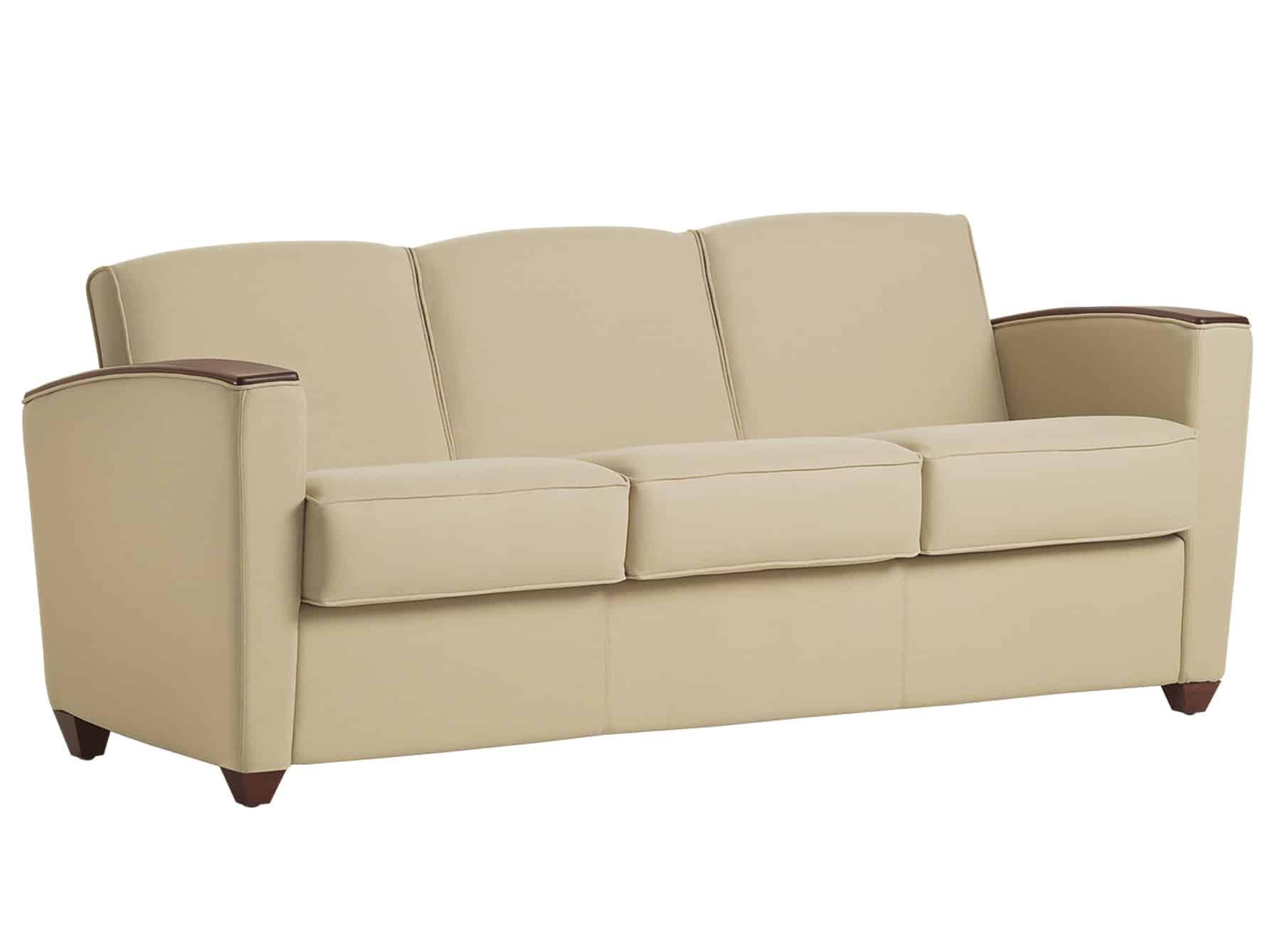 Reflect Sofa, with Wood Arm Cap and Wood Feet (three quarter view)