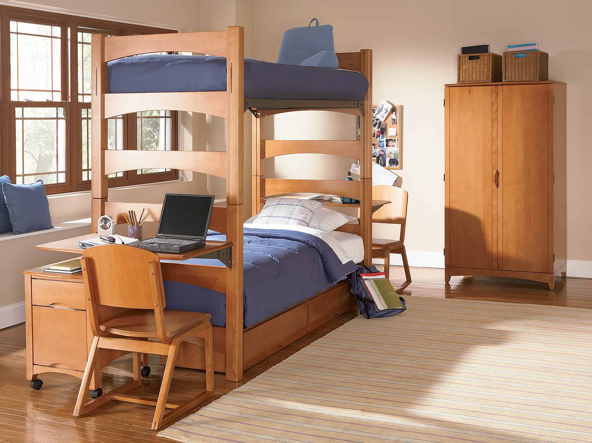 Dorm room with bunk beds shown