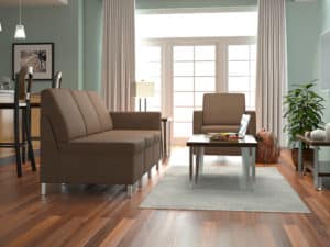 Rally Modular Seating Collection in college common area Rally Embrace Sofa with one arm