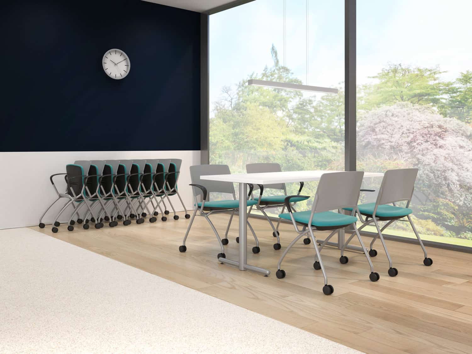 Delta Chairs with Casters shown with Tubular Table, Delta Nesting Chairs shown in study area