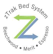 zTrak Bed System logo featuring Beechwood, Merit and Espresso