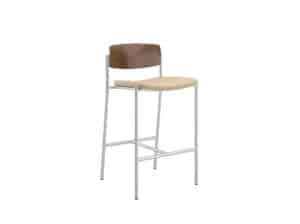 Bar Stool with Uph Seat and Low Wood Back Three Quarter view of 69UP25US Upland Metal Bar Stools, Uph Seat, Low Wood Back