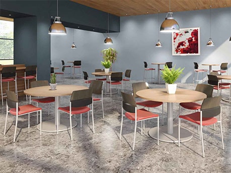 Disc Tables with Upland Chairs in College Campus Cafeteria