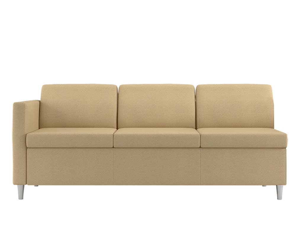 Front View of Rally Embrace Sofa with 1 Upholstered Arm and Round Metal Feet