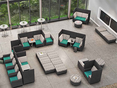 Rally Privacy and Ottomans in Study/Lounge Area for Students