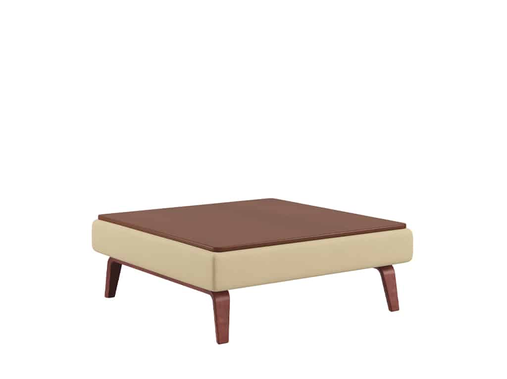 Square Ottoman with Wood Top and Wood Rail Legs