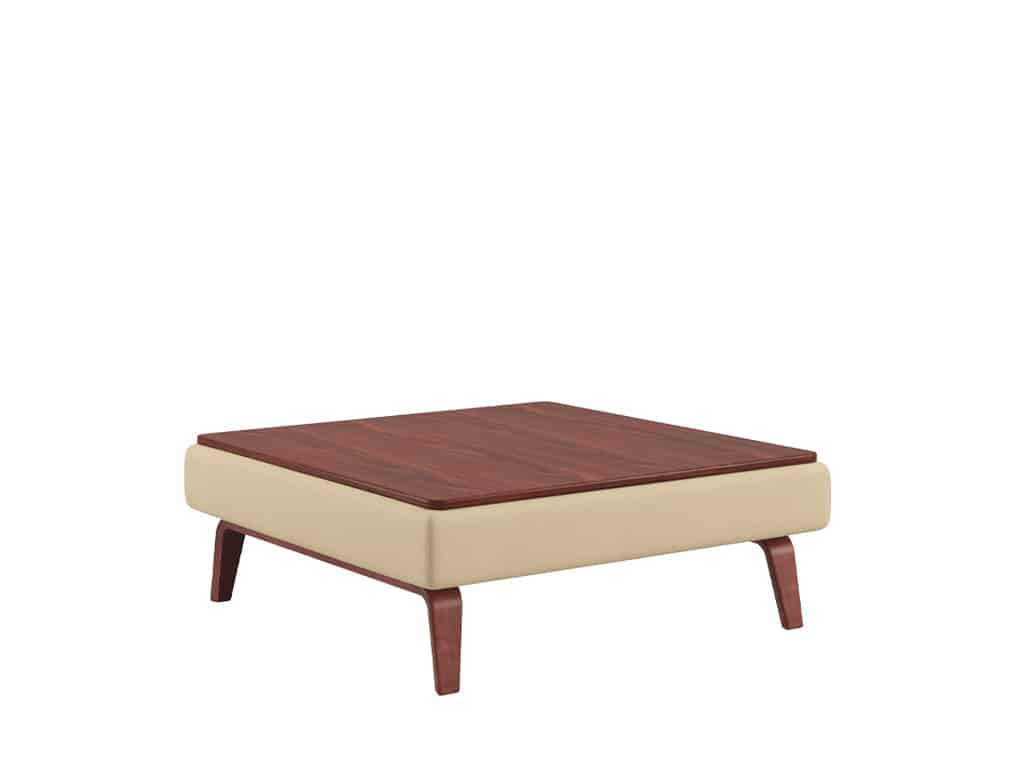 Square Ottoman with Thermoform Top and Wood Rail Legs