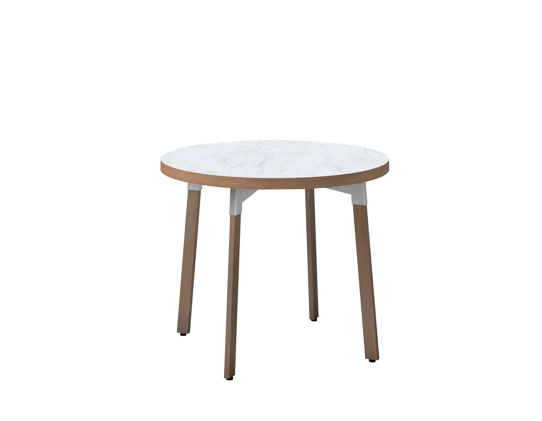 Round Occasional Table with Wood Legs, Metal Brackets, and Laminate Top