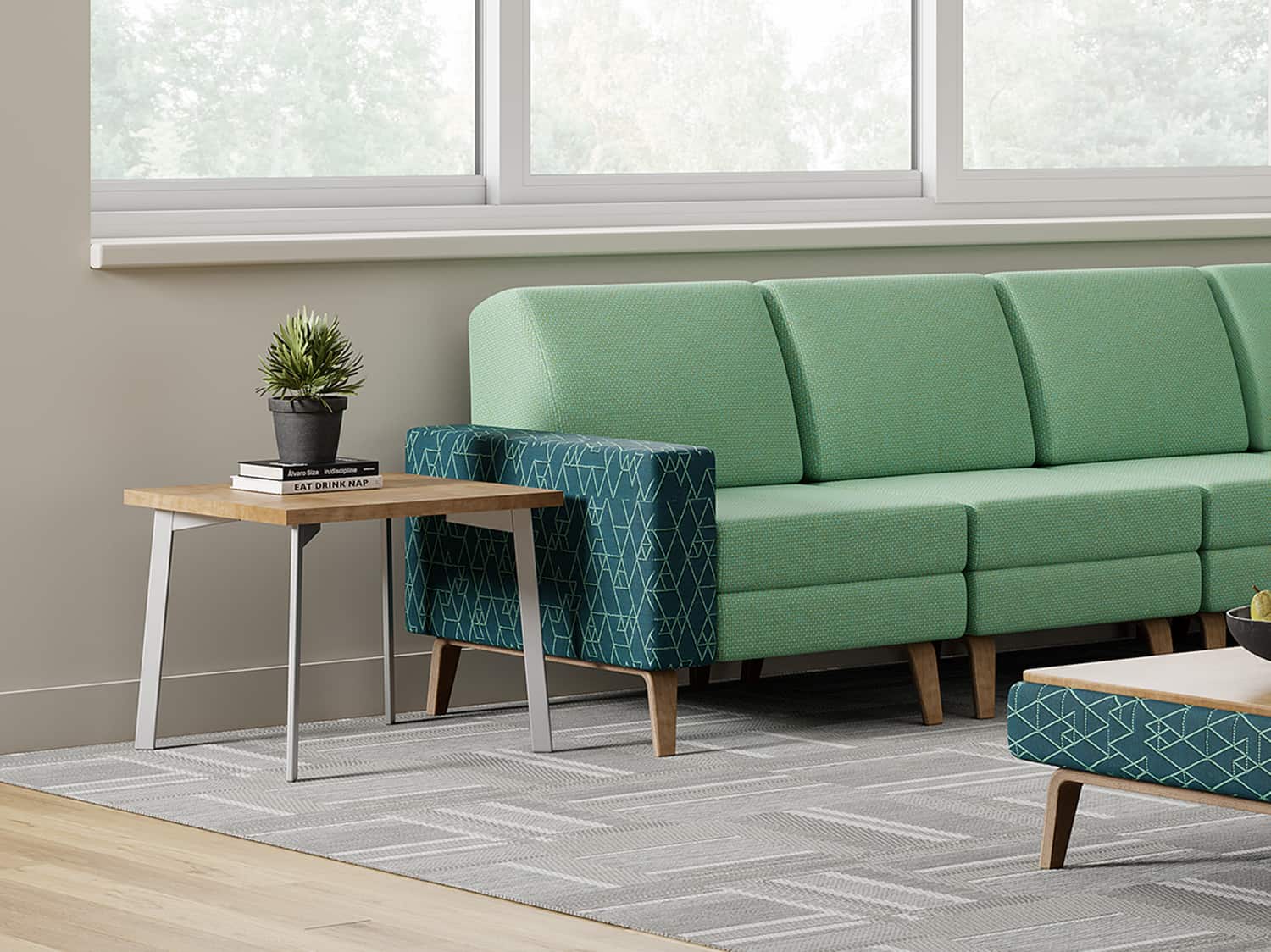 Sauder Education Dune End Table in Student Room with Chill Modular Seating