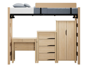 Endure Student Room Layout 2 Endure Writing Desk, 4-Drawer Chest, Wardrobe and zTrak Bed with Wood Guardrail