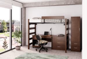 Student Room with High-lofted zTrak Bed System with Merit Casegoods in Walnut Finish from Sauder Education