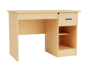 Merit Pedestal Desk with Drawer, Cubby and Pencil Drawer with Security in Rift Oak
