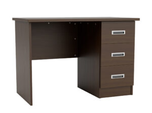 Merit Pedestal Desk with 3-Drawers, Pencil Drawer and Security Options in Walnut with Chrome Recessed Handles