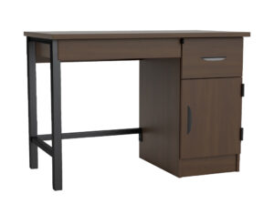 Metal Leg Pedestal Desk with Drawer and Door - Pencil Drawer and Security Options in Walnut