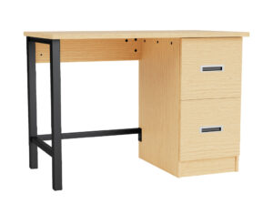 Metal Leg Pedestal Desk with 2-Drawers in Rift Oak and Chrome Recessed Handles