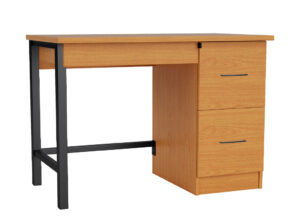 Metal Leg Pedestal Desk with 2-Drawers - Pencil Drawer and Security Options in Medium Cherry