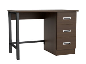 Metal Leg Pedestal Desk with 3-Drawers in Walnut with Chrome Recessed Handles