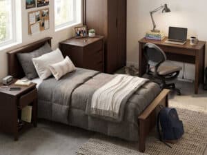 Student room on college campus with furniture from Sauder Education