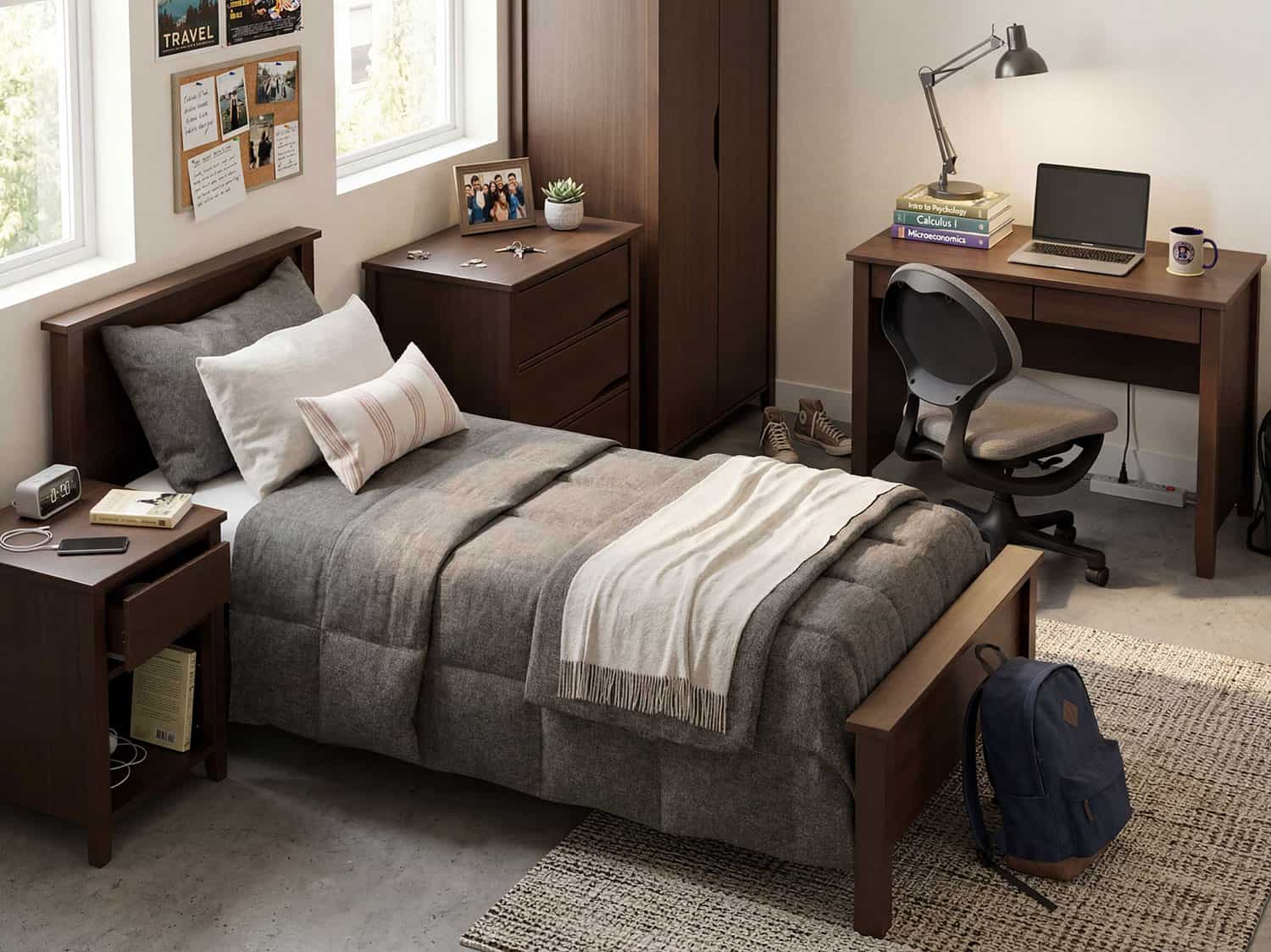 Student room on college campus with furniture from Sauder Education